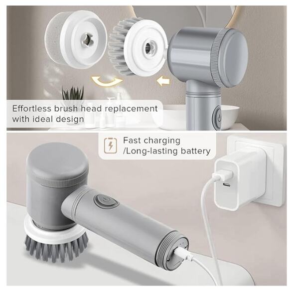 Electric Cleaning Brush Scrubber with 6 Replaceable Heads - Picture 5 of 7